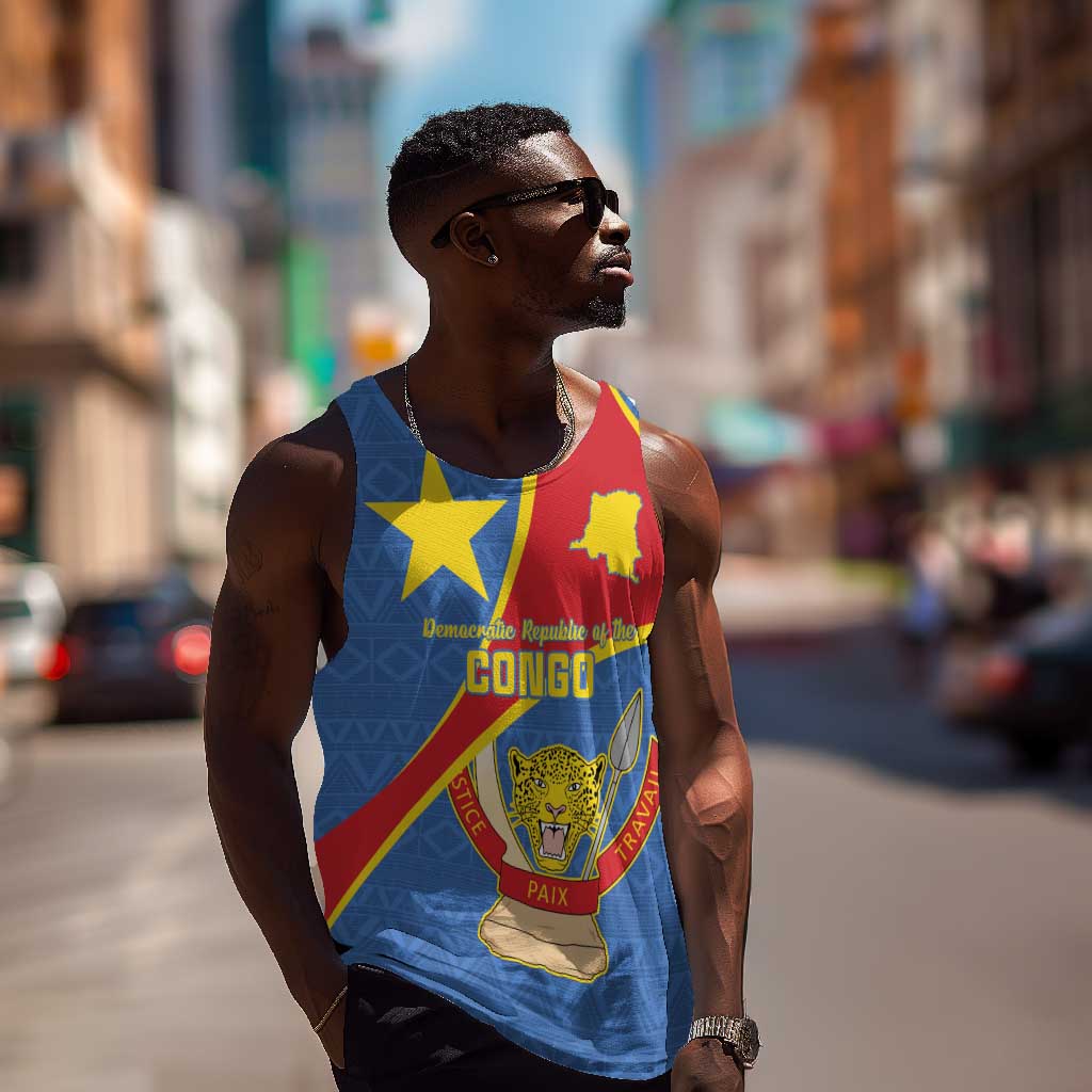 Personalised DR Congo Men Tank Top Coat Of Arms With Map LT15