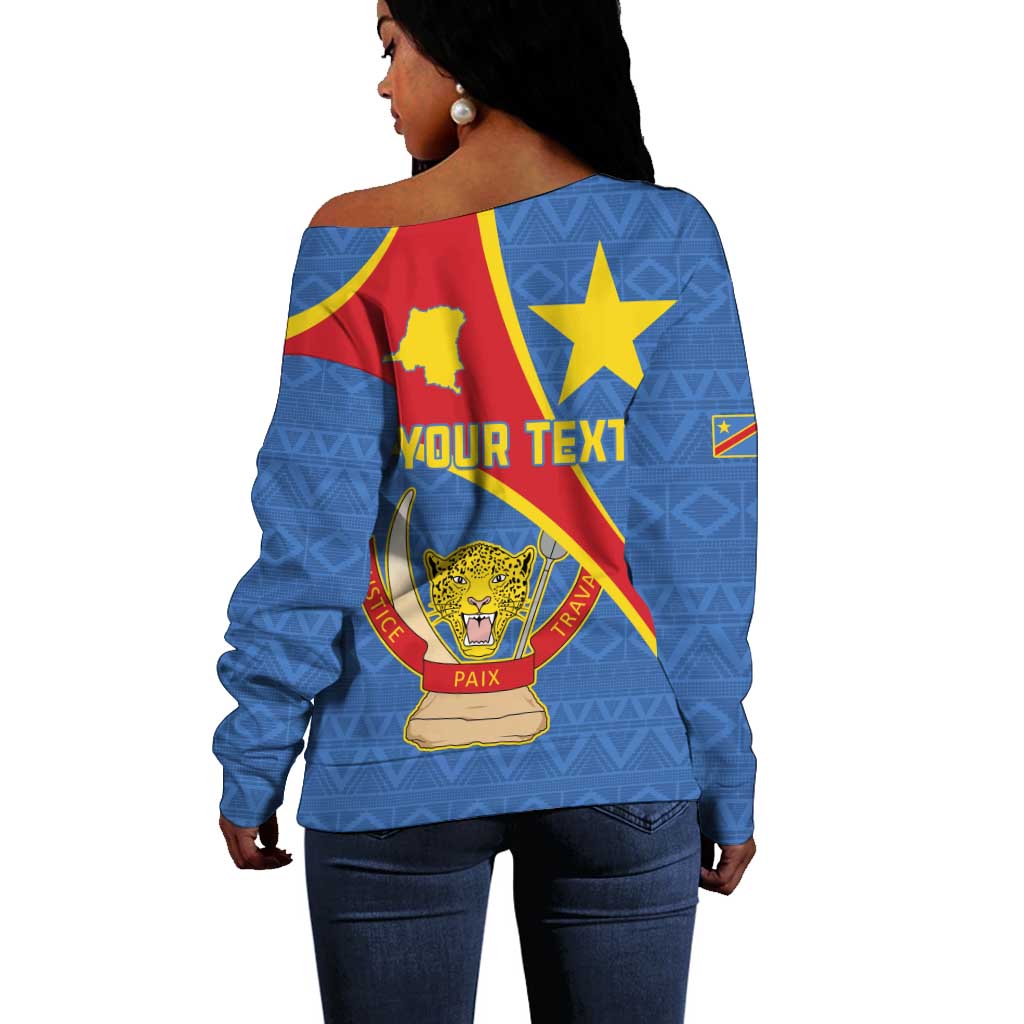 Personalised DR Congo Off Shoulder Sweater Coat Of Arms With Map LT15