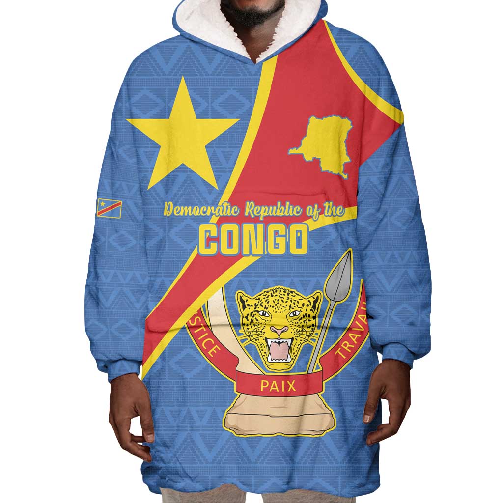 Personalised DR Congo Wearable Blanket Hoodie Coat Of Arms With Map LT15