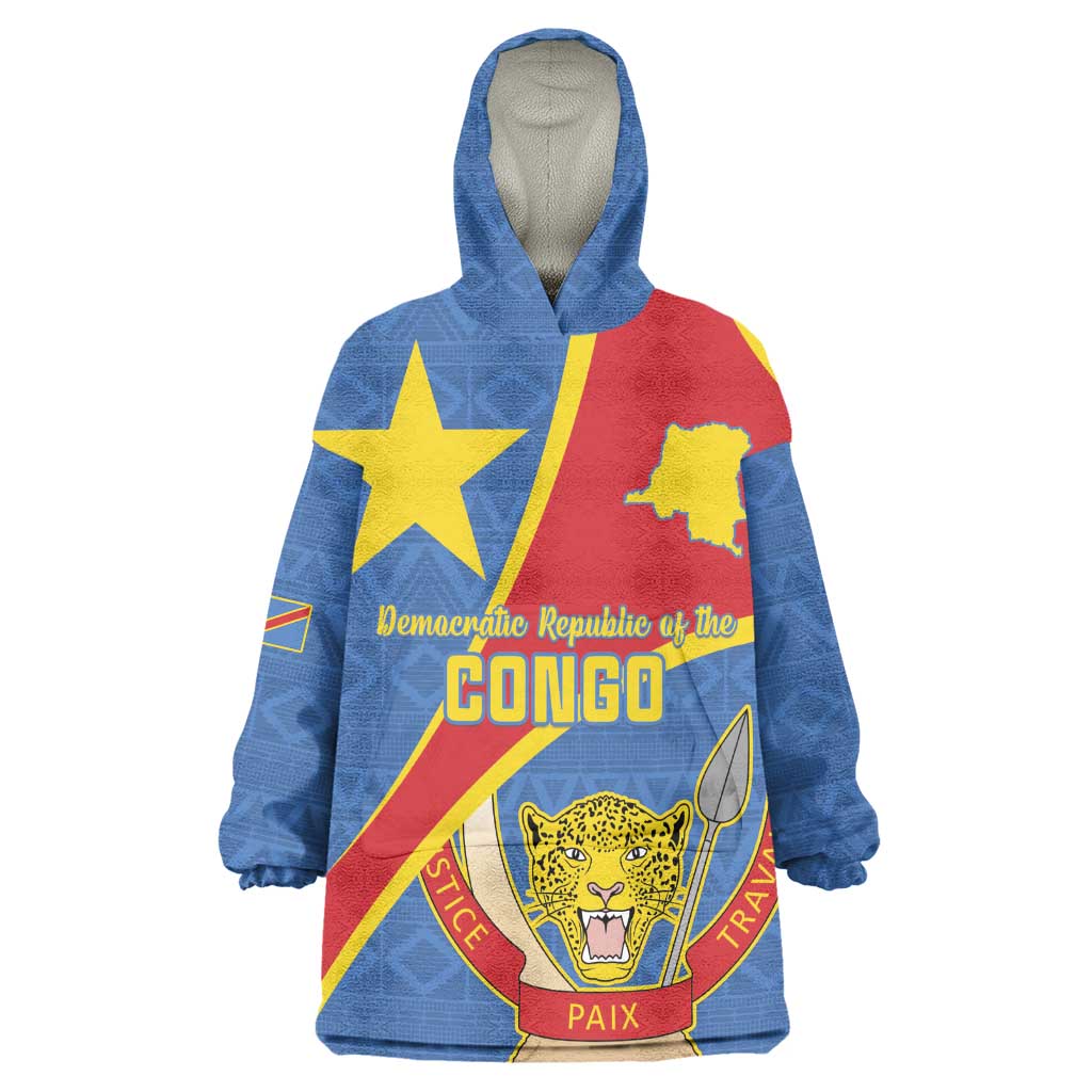 Personalised DR Congo Wearable Blanket Hoodie Coat Of Arms With Map LT15