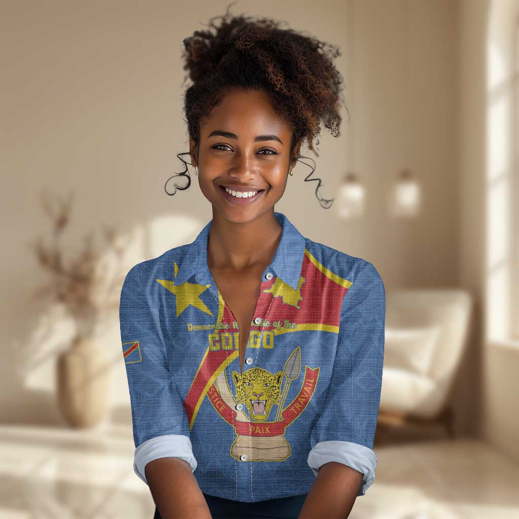 Personalised DR Congo Women Casual Shirt Coat Of Arms With Map LT15