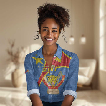 Personalised DR Congo Women Casual Shirt Coat Of Arms With Map LT15