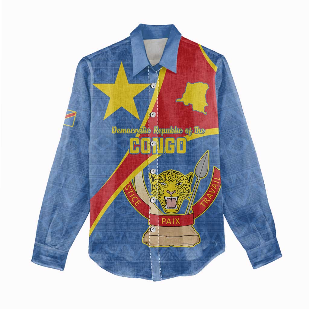 Personalised DR Congo Women Casual Shirt Coat Of Arms With Map LT15