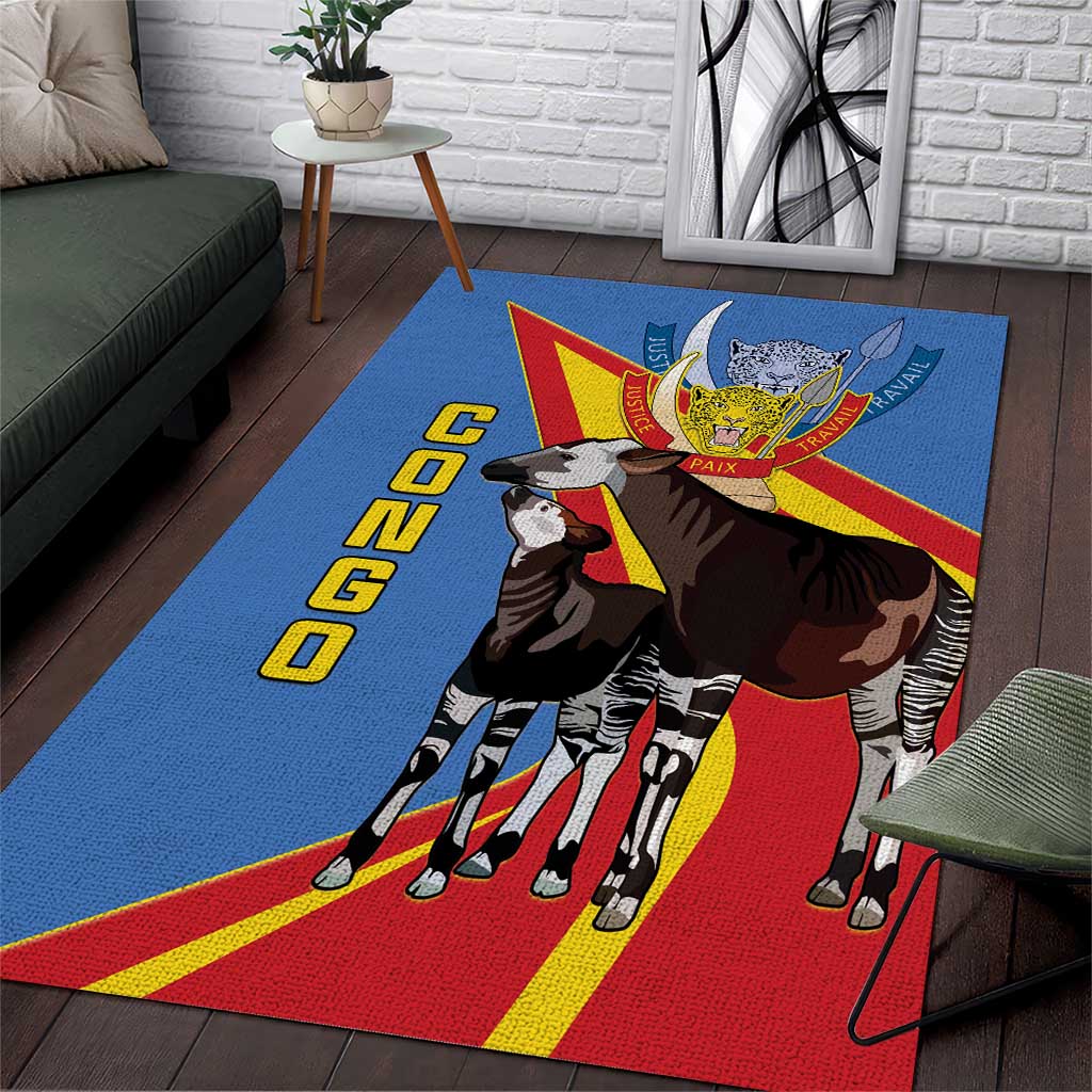 DR Congo Area Rug Okapi Coat Of Arms LT15