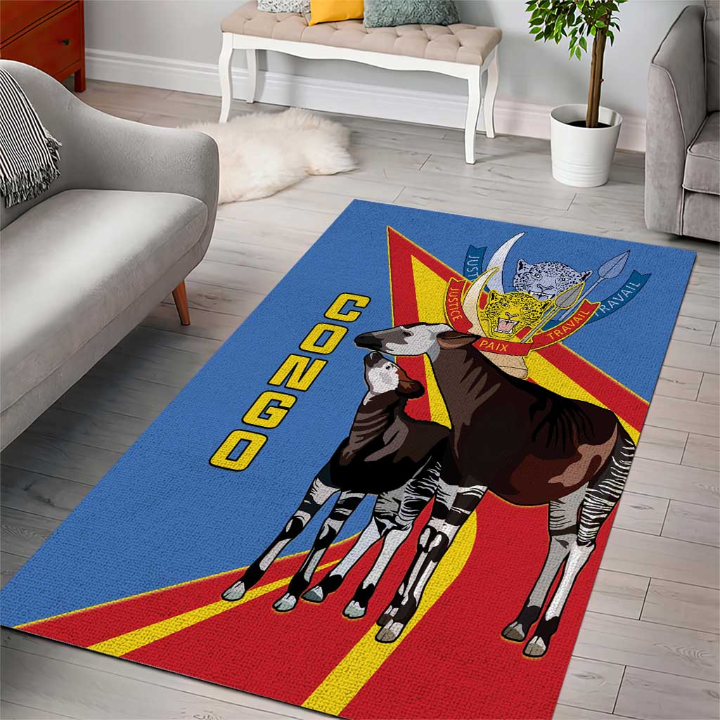 DR Congo Area Rug Okapi Coat Of Arms LT15