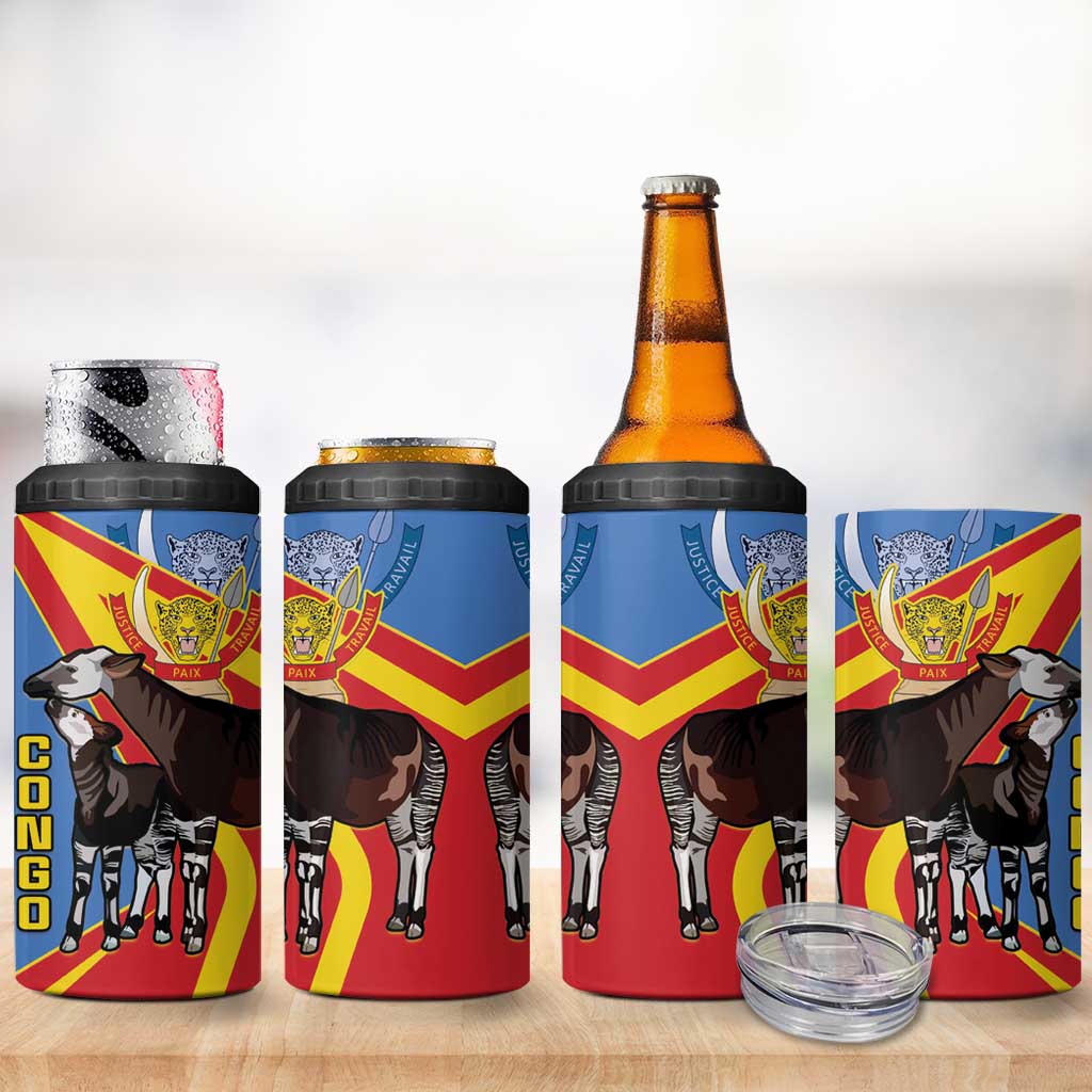 DR Congo 4 in 1 Can Cooler Tumbler Okapi Coat Of Arms LT15