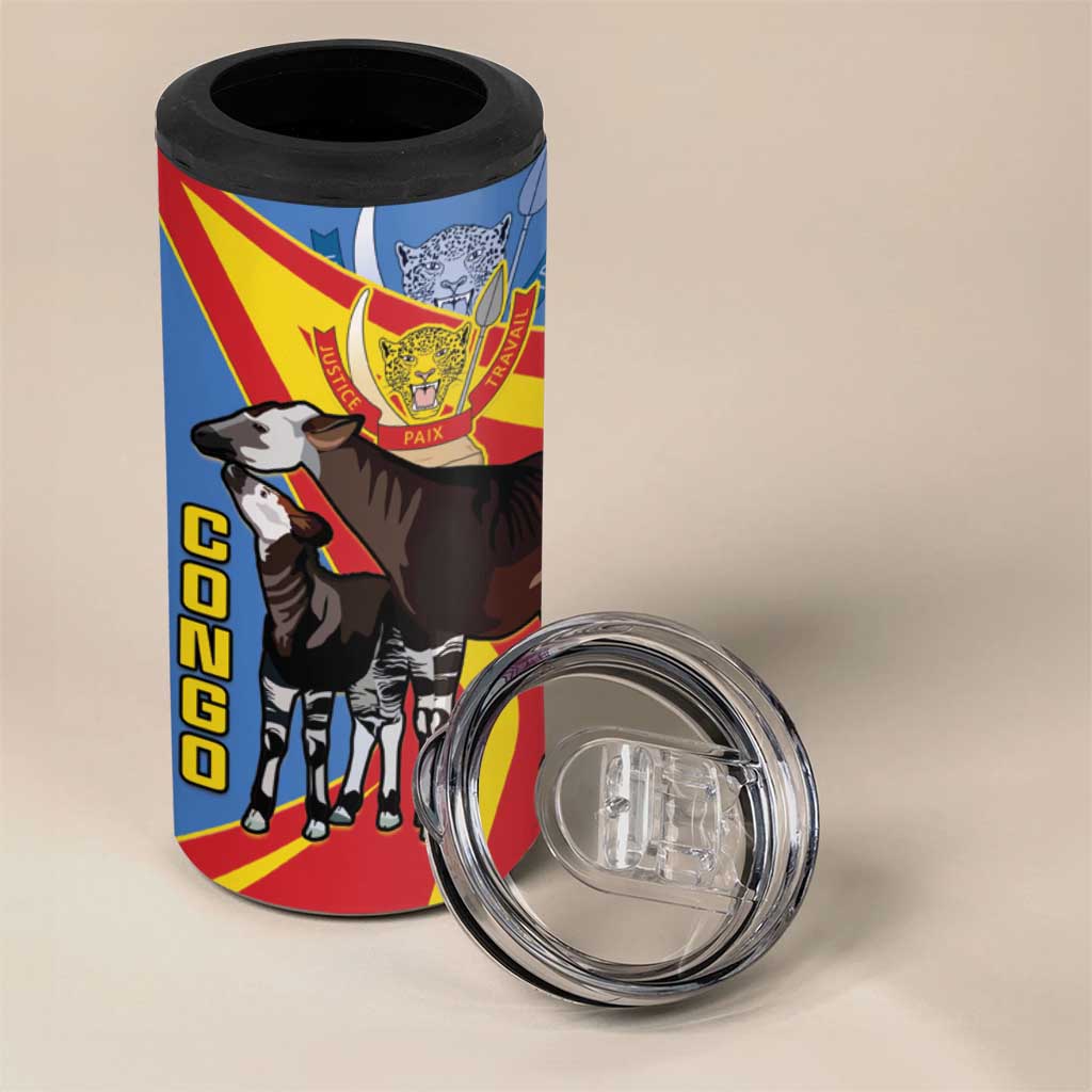 DR Congo 4 in 1 Can Cooler Tumbler Okapi Coat Of Arms LT15