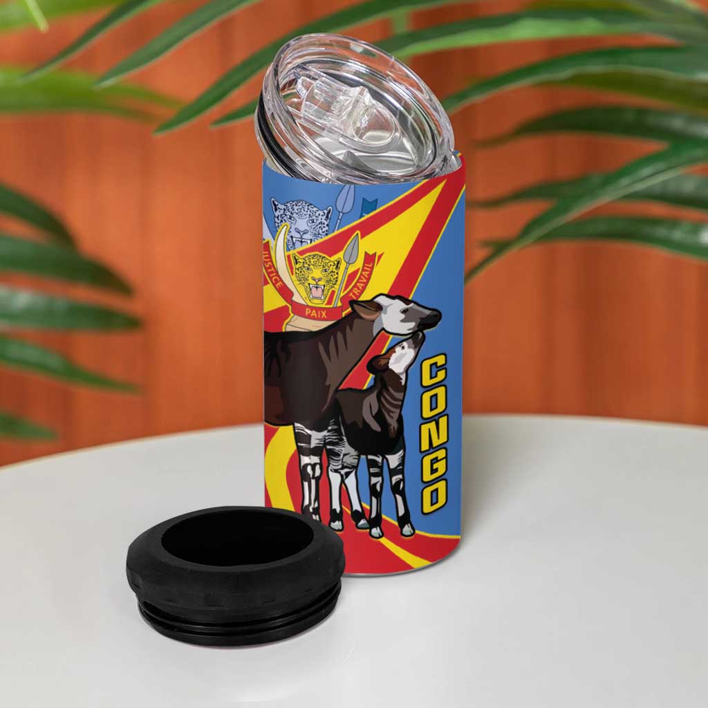 DR Congo 4 in 1 Can Cooler Tumbler Okapi Coat Of Arms LT15