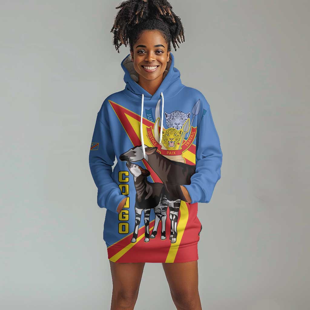 DR Congo Hoodie Dress Okapi Coat Of Arms LT15