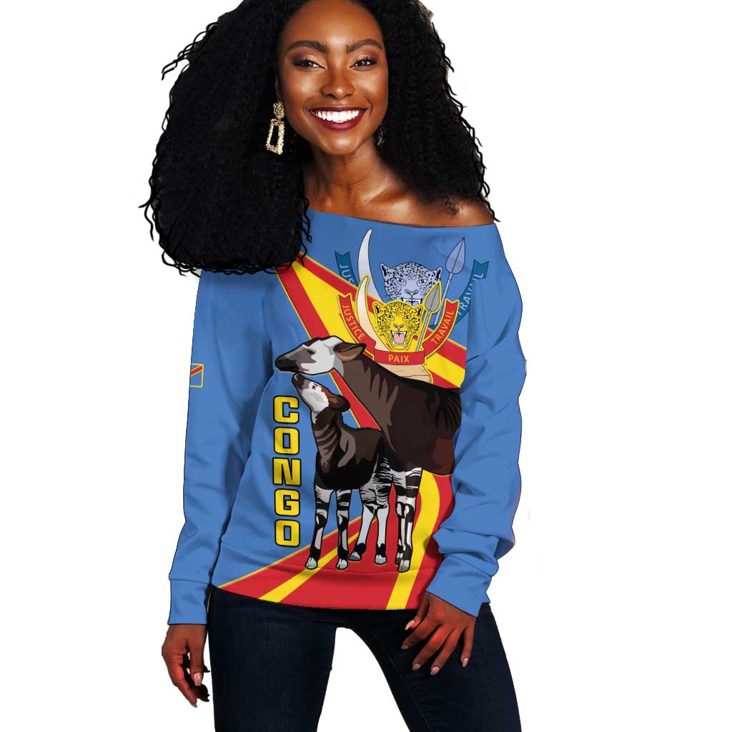 DR Congo Off Shoulder Sweater Okapi Coat Of Arms LT15