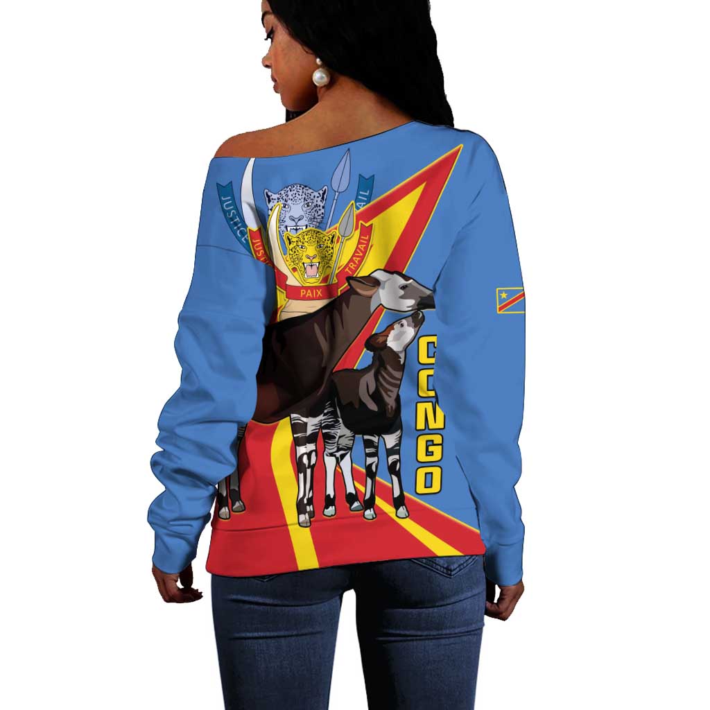 DR Congo Off Shoulder Sweater Okapi Coat Of Arms LT15