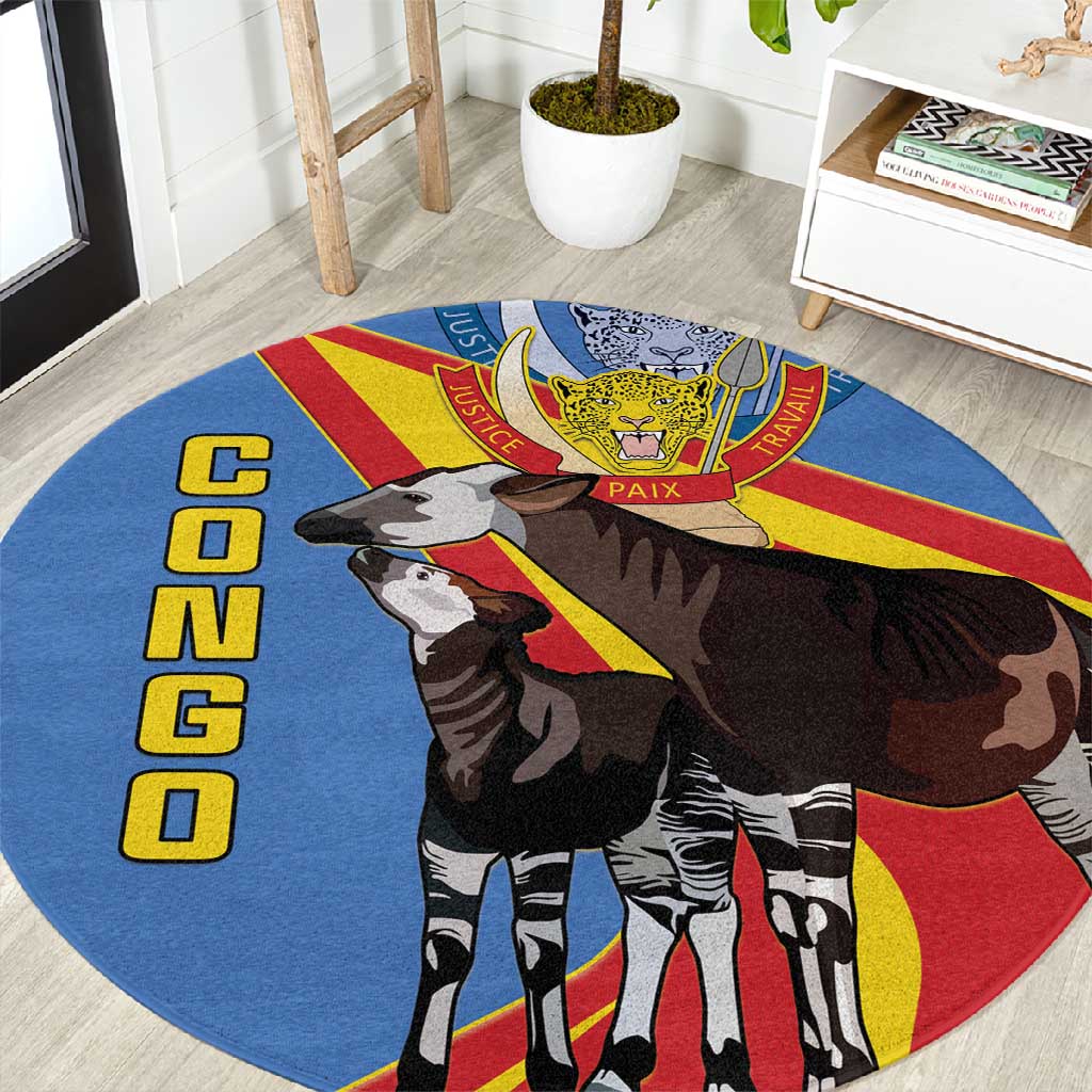 DR Congo Round Carpet Okapi Coat Of Arms LT15