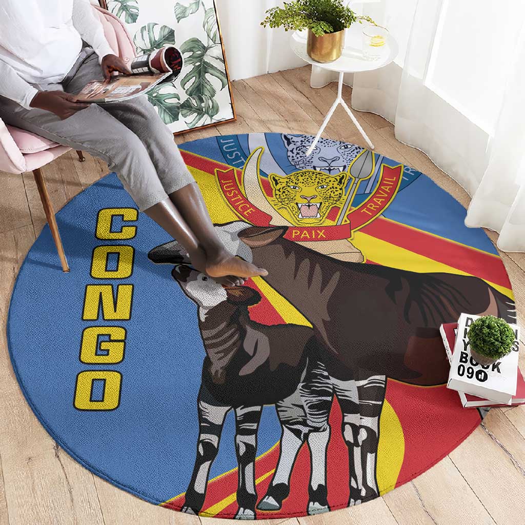 DR Congo Round Carpet Okapi Coat Of Arms LT15