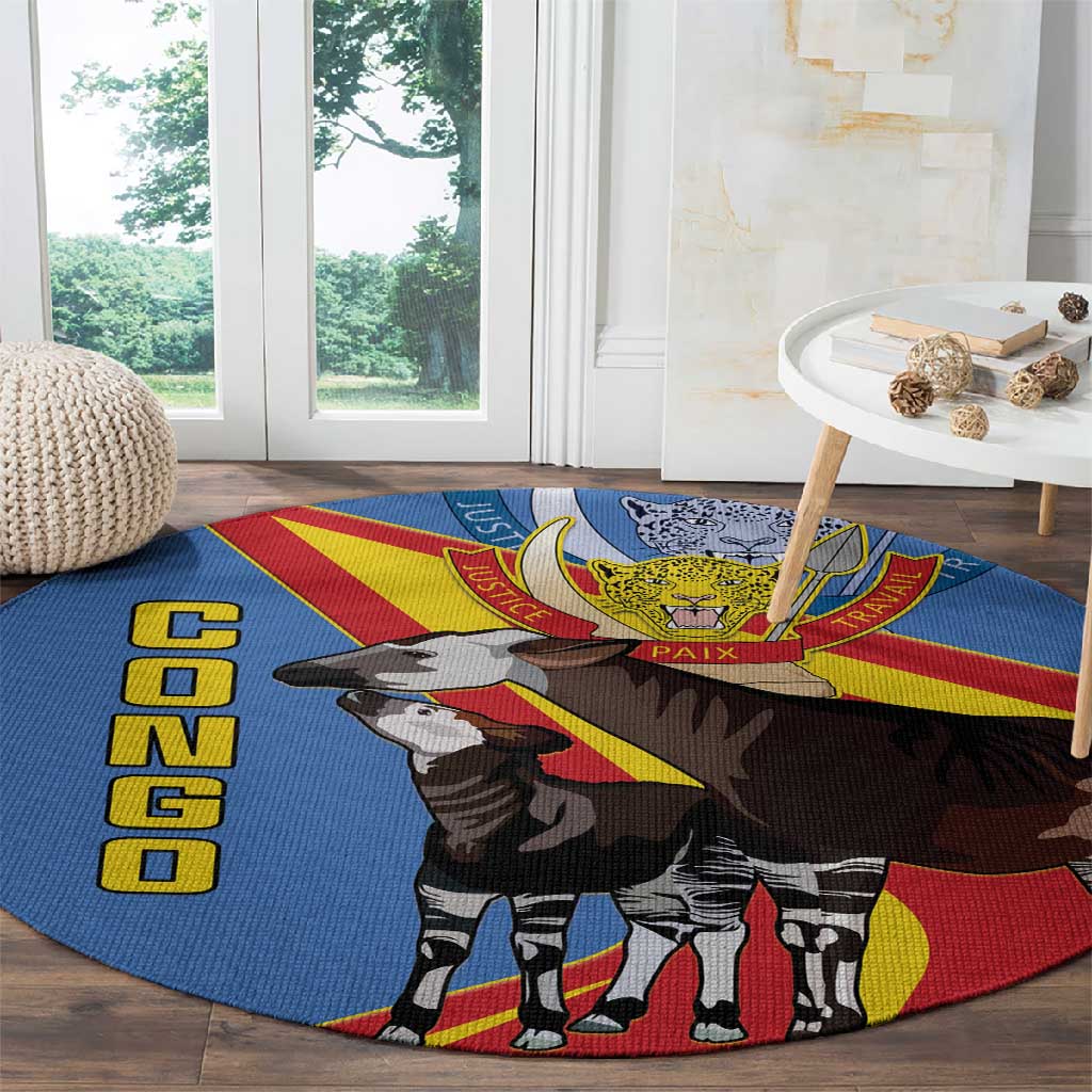 DR Congo Round Carpet Okapi Coat Of Arms LT15