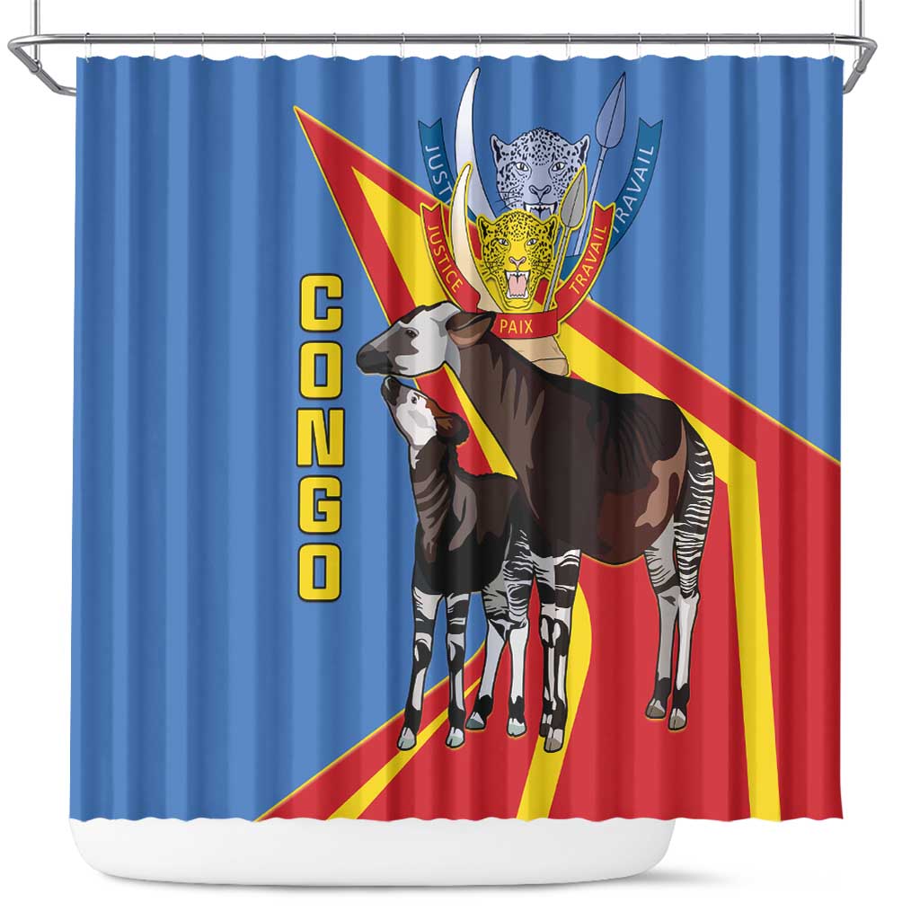 DR Congo Okapi Shower Curtain With Coat Of Arms LT15