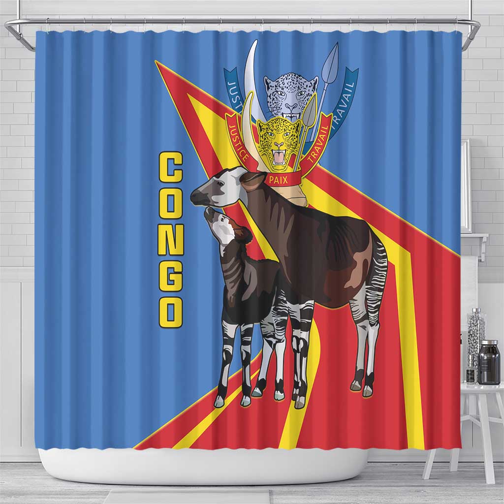 DR Congo Okapi Shower Curtain With Coat Of Arms LT15