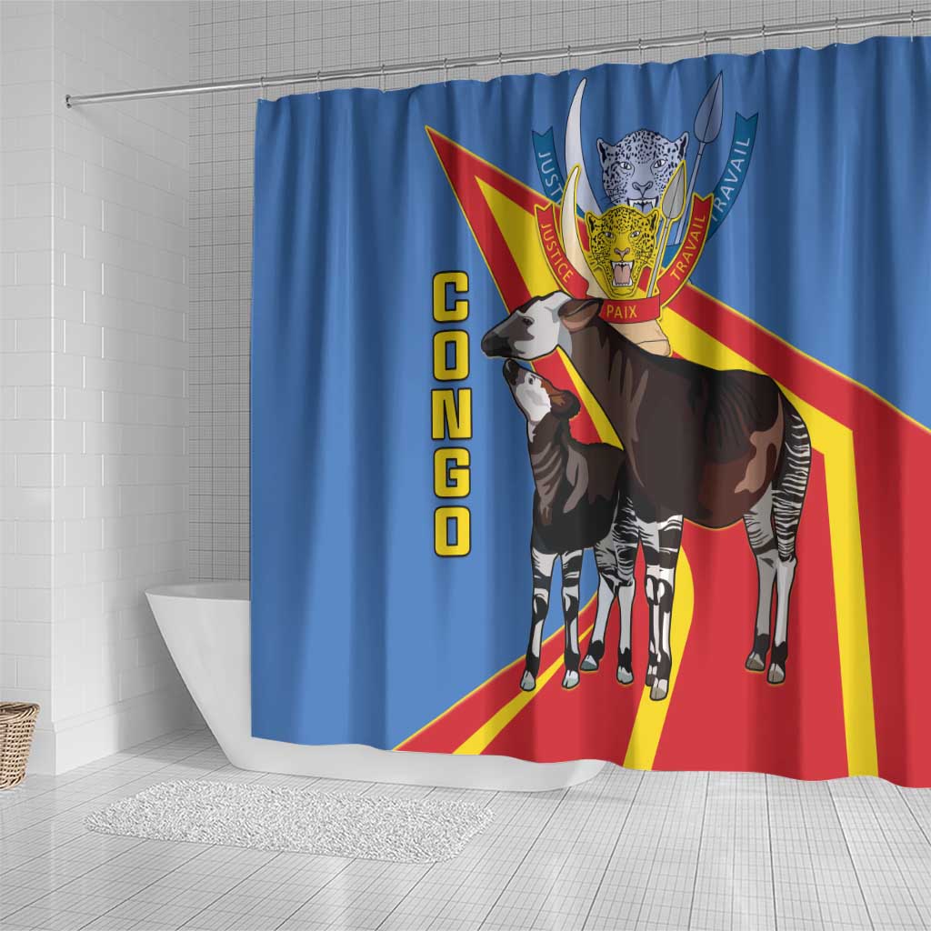 DR Congo Okapi Shower Curtain With Coat Of Arms LT15