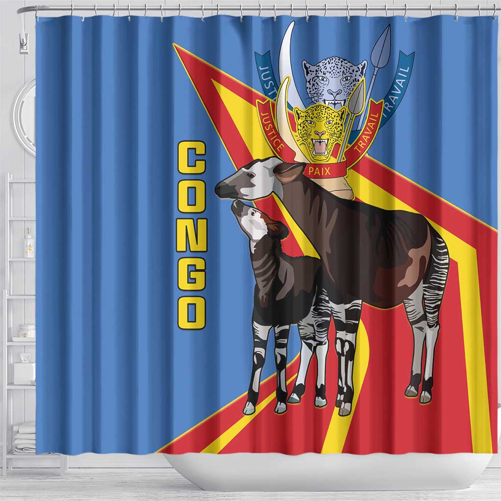 DR Congo Okapi Shower Curtain With Coat Of Arms LT15