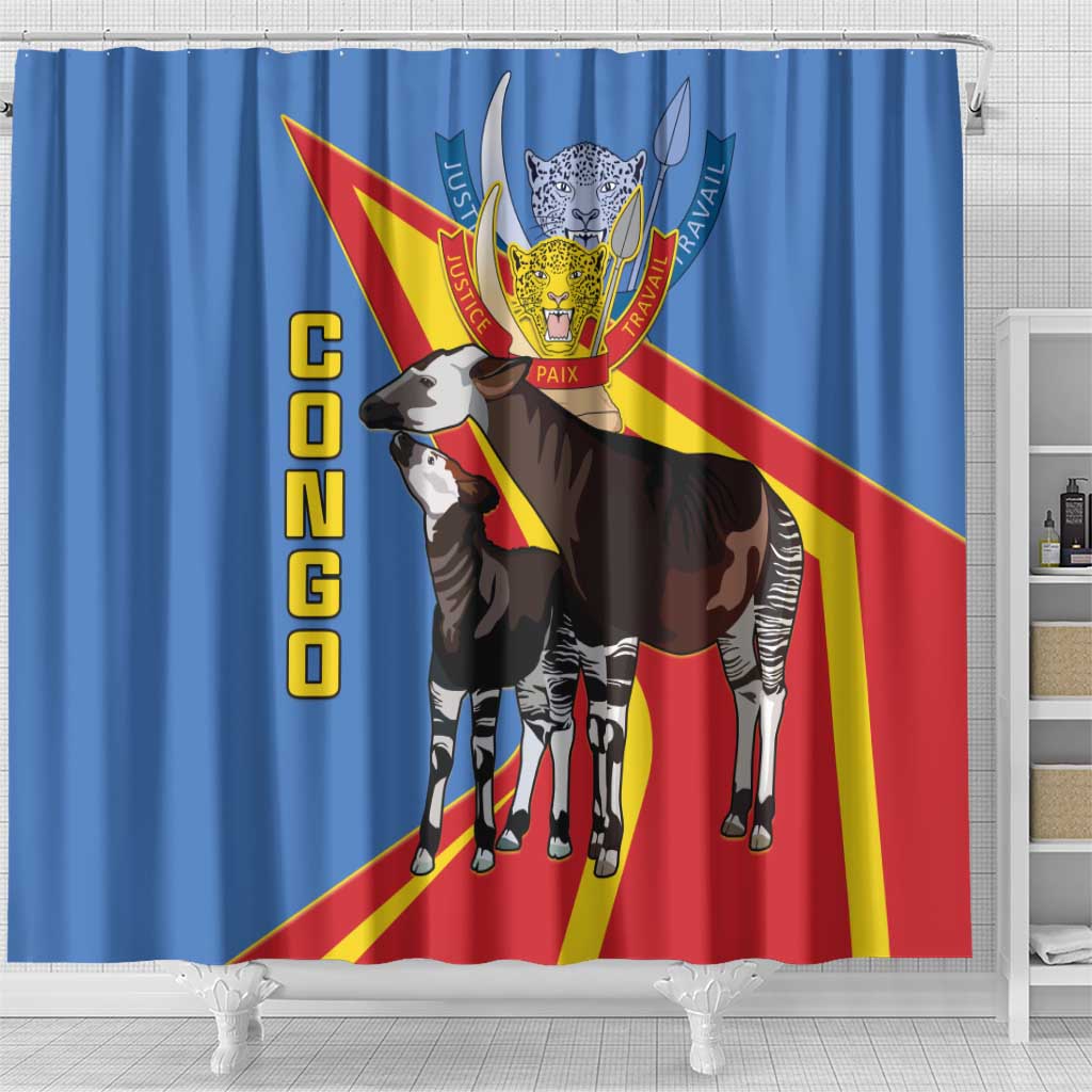 DR Congo Okapi Shower Curtain With Coat Of Arms LT15