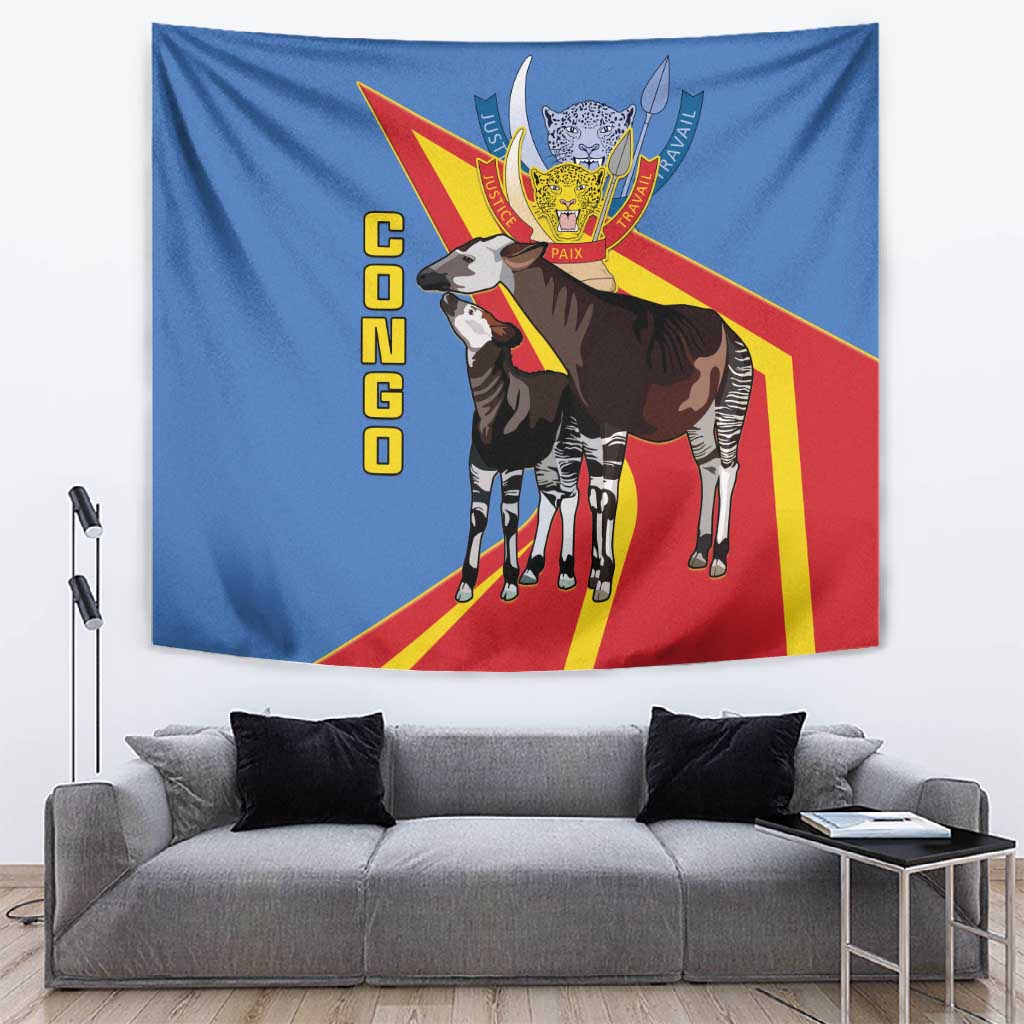 DR Congo Tapestry Okapi Coat Of Arms LT15
