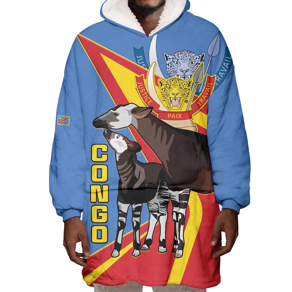 DR Congo Wearable Blanket Hoodie Okapi Coat Of Arms LT15