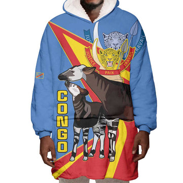 DR Congo Wearable Blanket Hoodie Okapi Coat Of Arms LT15