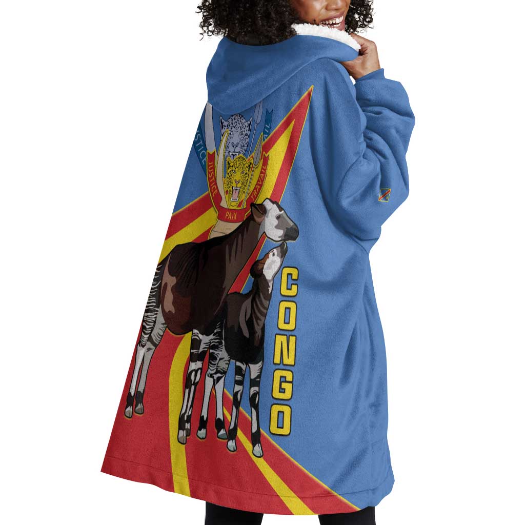 DR Congo Wearable Blanket Hoodie Okapi Coat Of Arms LT15