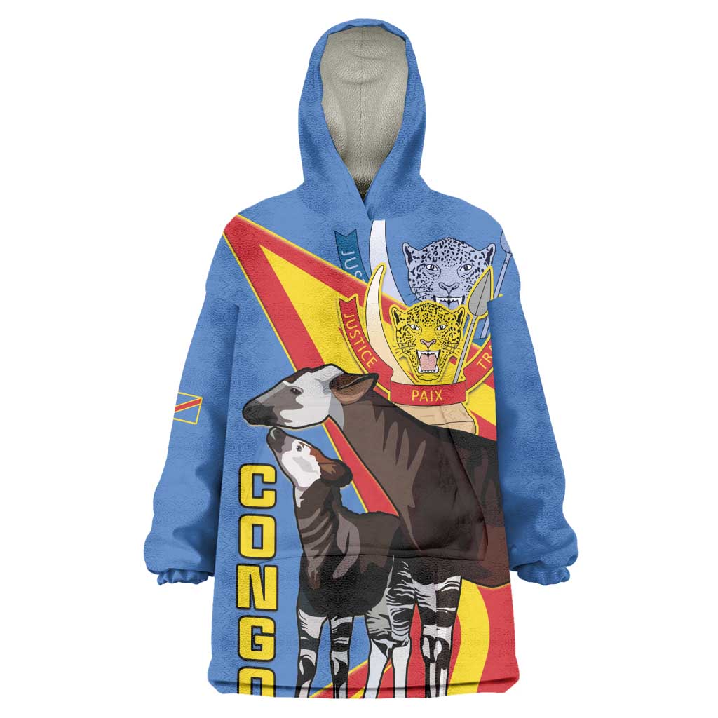 DR Congo Wearable Blanket Hoodie Okapi Coat Of Arms LT15