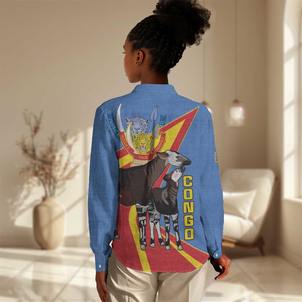 DR Congo Women Casual Shirt Okapi Coat Of Arms LT15