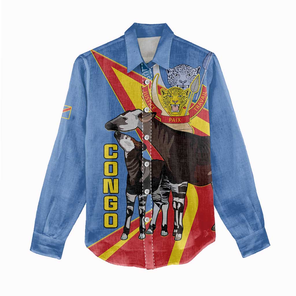 DR Congo Women Casual Shirt Okapi Coat Of Arms LT15