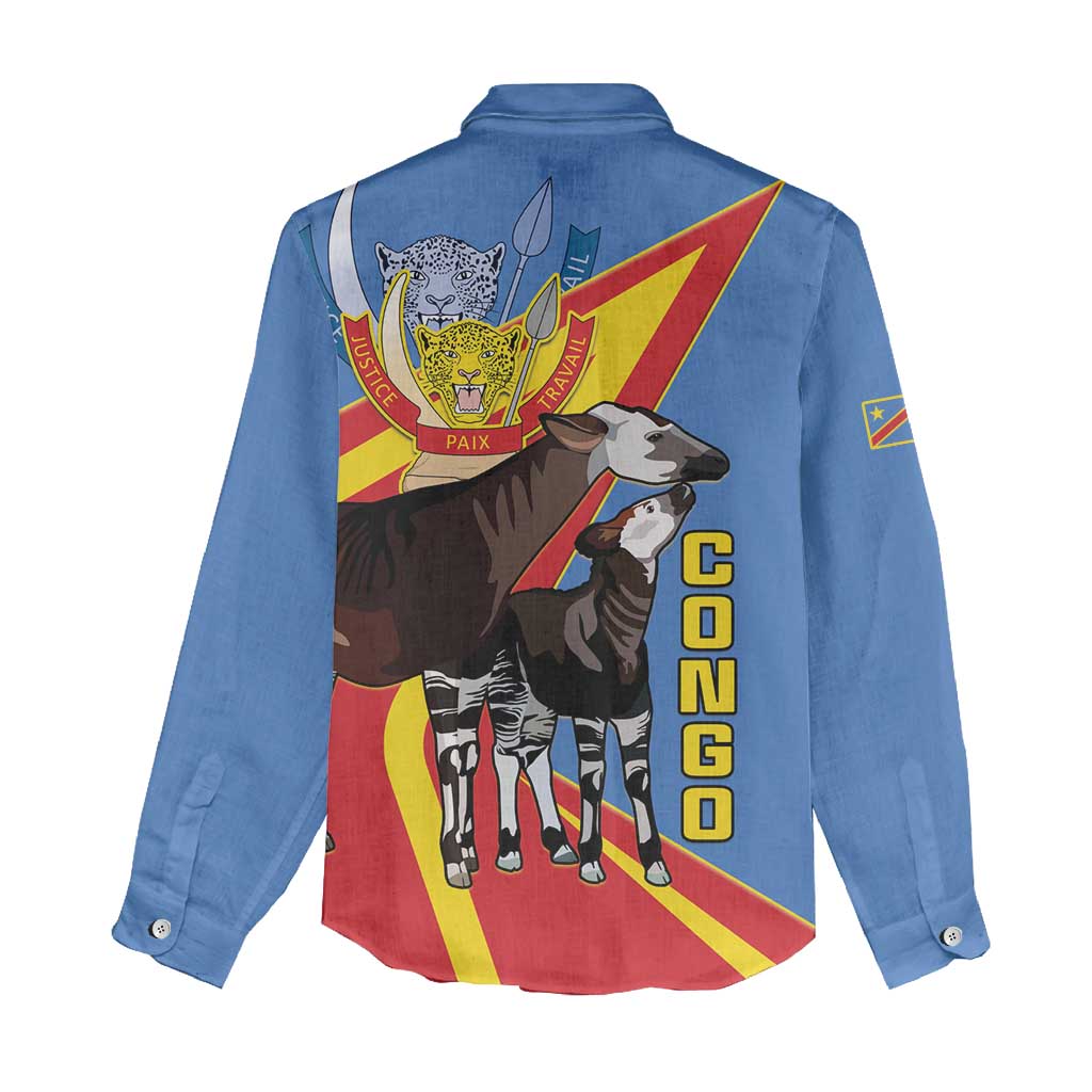 DR Congo Women Casual Shirt Okapi Coat Of Arms LT15