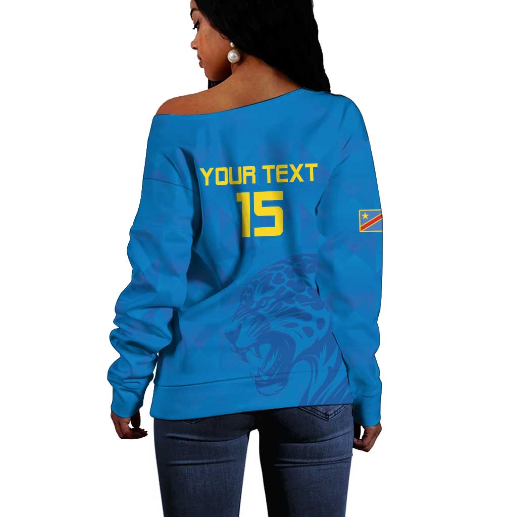 DR Congo Football Custom Off Shoulder Sweater Go Champions LT15