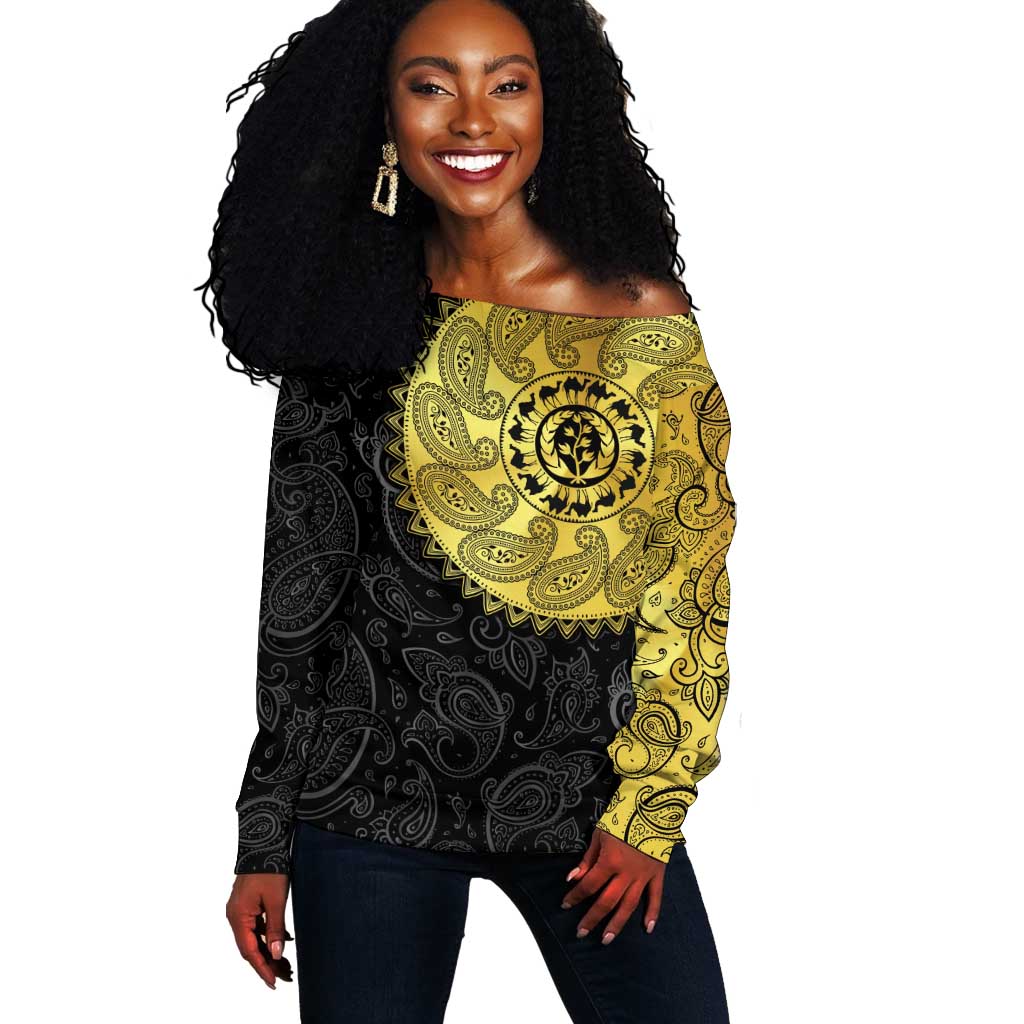 Eritrea African Tribal Mix Paisley Pattern Off Shoulder Sweater Chest Arm Tattoo LT15