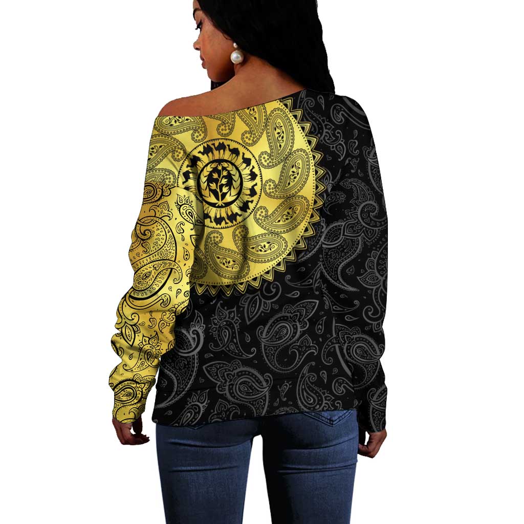 Eritrea African Tribal Mix Paisley Pattern Off Shoulder Sweater Chest Arm Tattoo LT15
