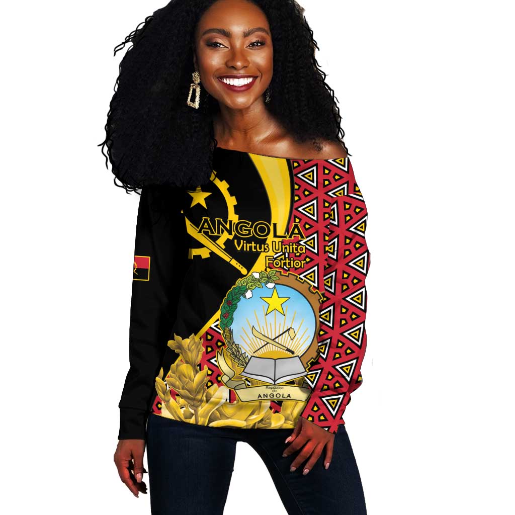 Personalized República de Angola Off Shoulder Sweater Coat Of Arms With Map LT15