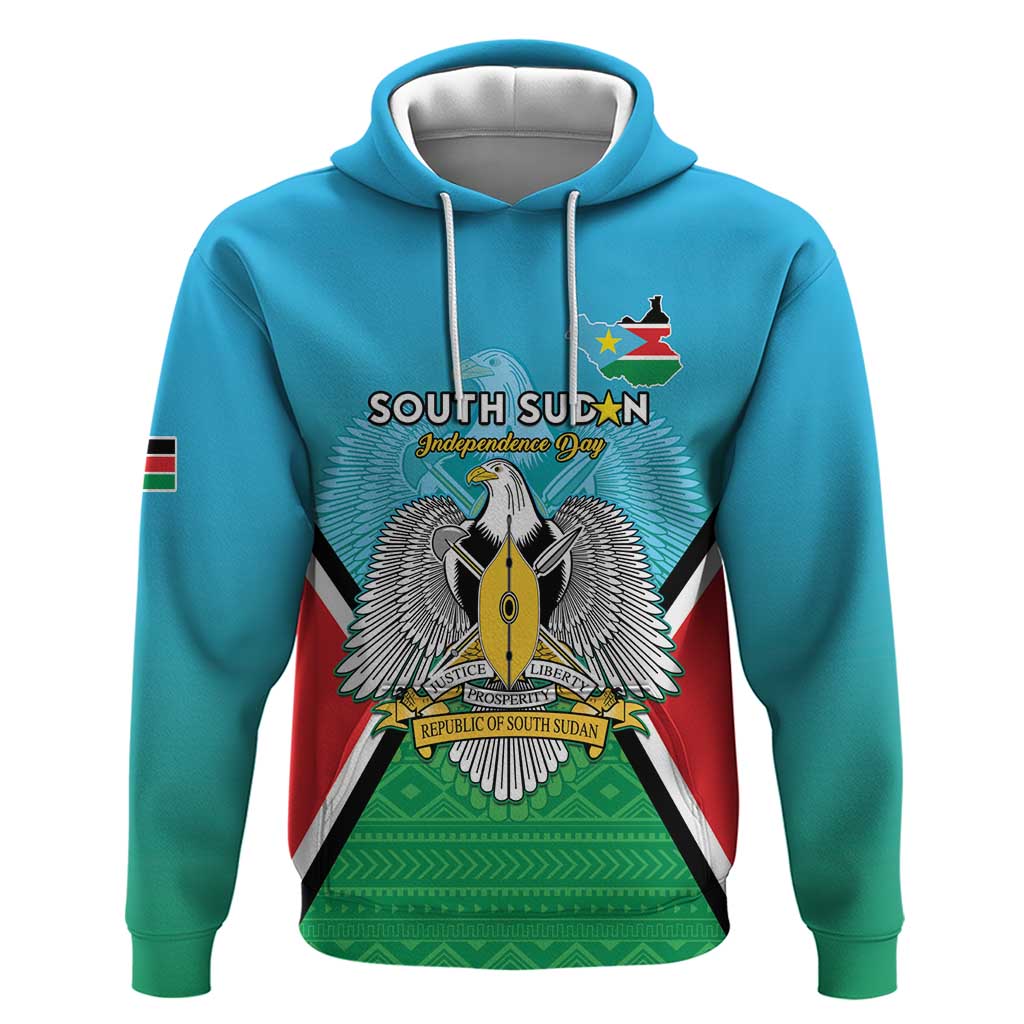 Personalised South Sudan Independence Day Hoodie Coat Of Arms With Flag Map LT15