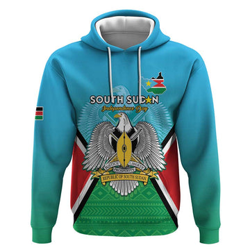 Personalised South Sudan Independence Day Hoodie Coat Of Arms With Flag Map LT15