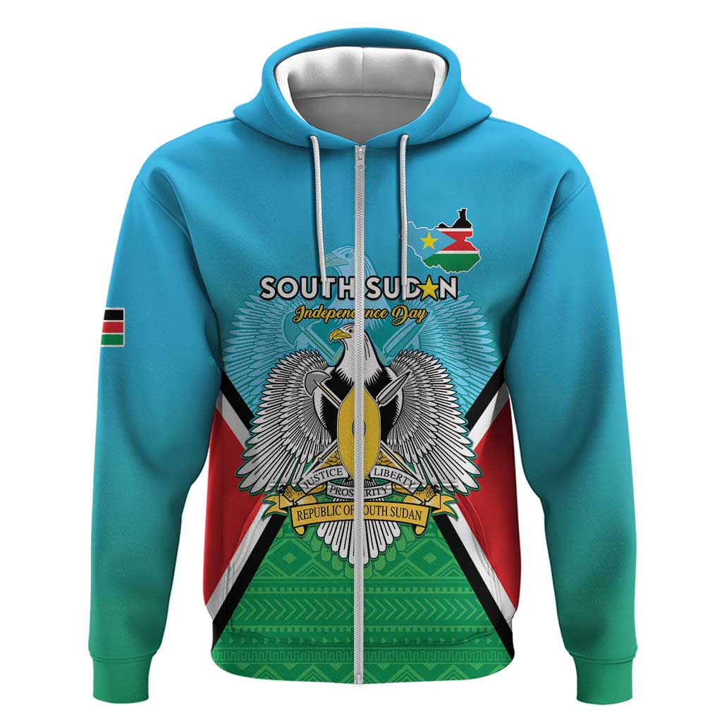Personalised South Sudan Independence Day Hoodie Coat Of Arms With Flag Map LT15