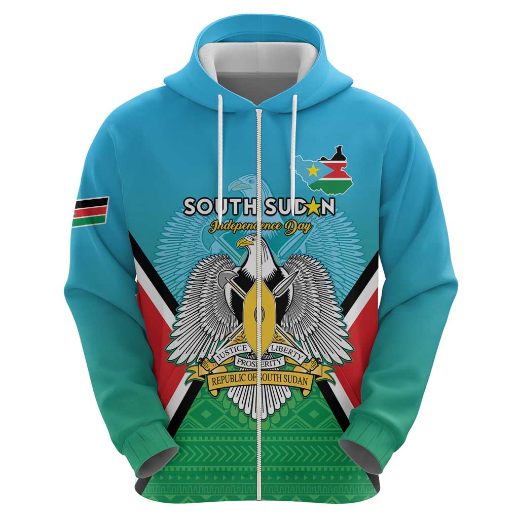 Personalised South Sudan Independence Day Hoodie Coat Of Arms With Flag Map LT15