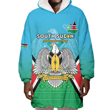 Personalised South Sudan Wearable Blanket Hoodie Coat Of Arms - Happy Independence Day LT15
