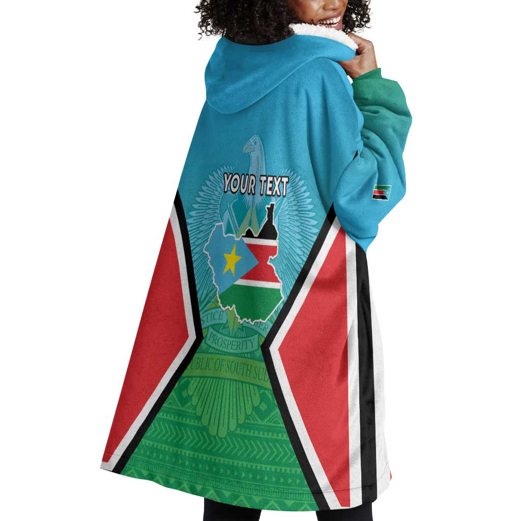 Personalised South Sudan Wearable Blanket Hoodie Coat Of Arms - Happy Independence Day LT15