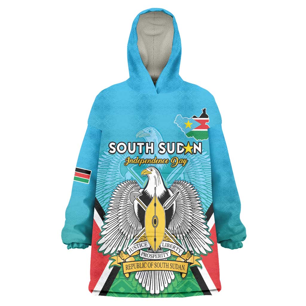 Personalised South Sudan Wearable Blanket Hoodie Coat Of Arms - Happy Independence Day LT15