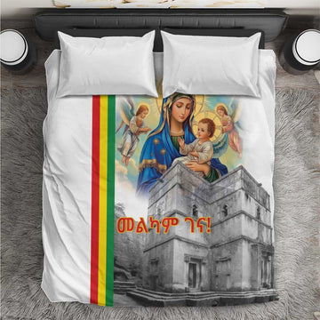 Melkam Gena Ethiopia Bedding Set Saint Mary Lalibela Churches LT15