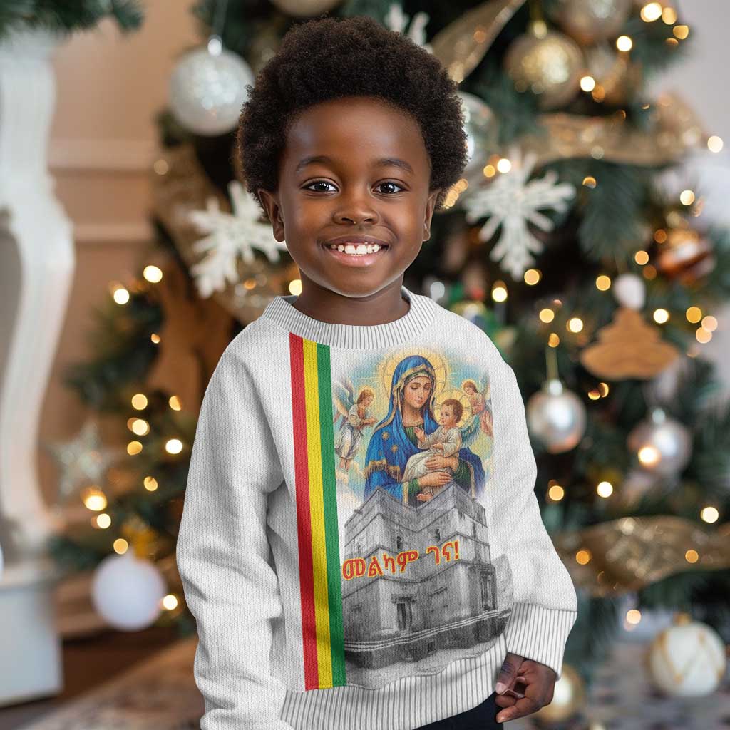 Melkam Gena Ethiopia Kid Ugly Christmas Sweater Saint Mary Lalibela Churches LT15
