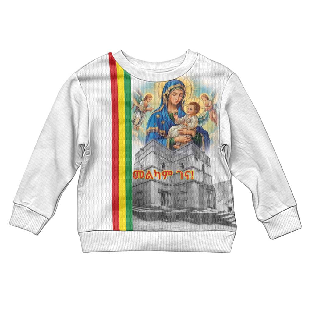 Melkam Gena Ethiopia Kid Ugly Christmas Sweater Saint Mary Lalibela Churches LT15