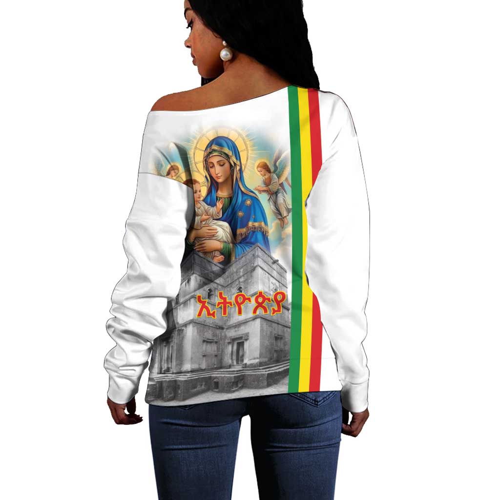 Melkam Gena Ethiopia Off Shoulder Sweater Saint Mary Lalibela Churches LT15