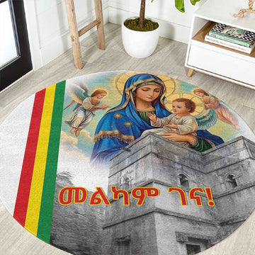 Melkam Gena Ethiopia Round Carpet Saint Mary Lalibela Churches LT15