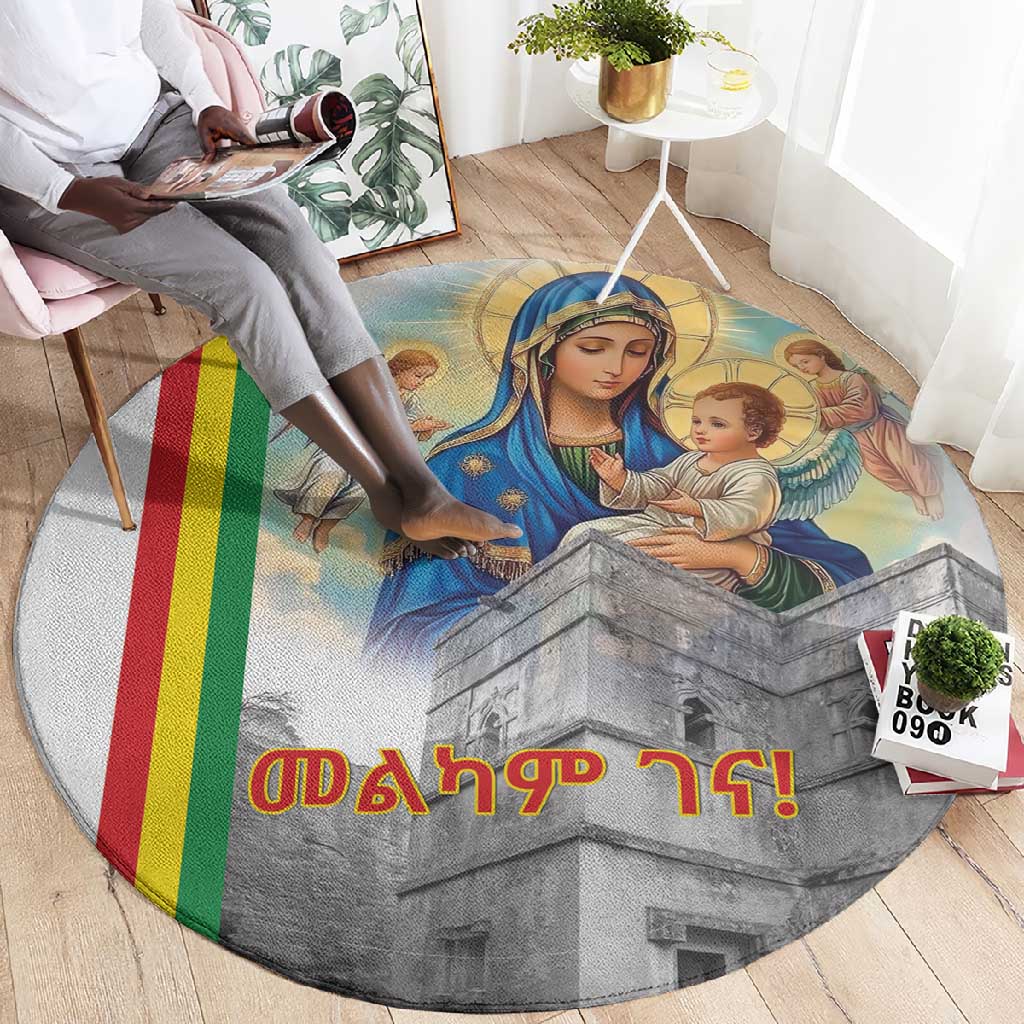 Melkam Gena Ethiopia Round Carpet Saint Mary Lalibela Churches LT15