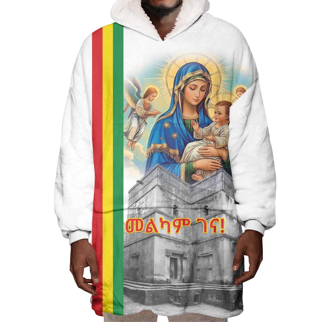 Melkam Gena Ethiopia Wearable Blanket Hoodie Saint Mary Lalibela Churches LT15
