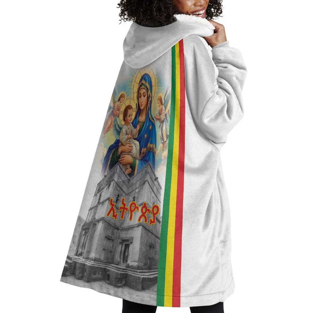 Melkam Gena Ethiopia Wearable Blanket Hoodie Saint Mary Lalibela Churches LT15